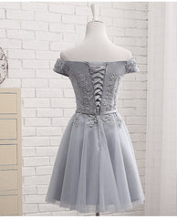 Lovely Grey Short Tulle Party Dress Outfits For Women with Lace Applique, Bridesmaid Dresses For Black girls Cute Formal Dress