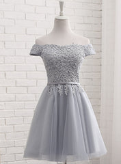 Lovely Grey Short Tulle Party Dress Outfits For Women with Lace Applique, Bridesmaid Dresses For Black girls Cute Formal Dress
