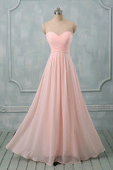 Lovely Light Pink Sweetheart Long Bridesmaid Dress Outfits For Girls, Long Prom Dress