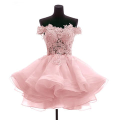 Lovely Off Shoulder Organza and Lace Sweetheart Prom Dress Outfits For Girls, Homecoming Dresses