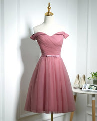 Lovely Pink Off Shoulder Knee Length Party Dress Outfits For Girls, Pink Prom Dress