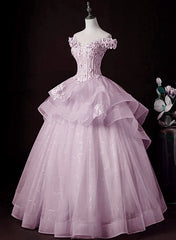 Lovely Pink Off Shoulder Long Formal Dress Outfits For Girls, Pink Sweet 16 Formal Dress Outfits For Women Prom Dress