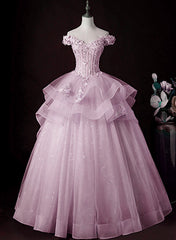 Lovely Pink Off Shoulder Long Formal Dress Outfits For Girls, Pink Sweet 16 Formal Dress Outfits For Women Prom Dress