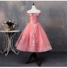 Lovely Pink Off Shoulder Party Dress Outfits For Girls, Lace Applique Prom Dress