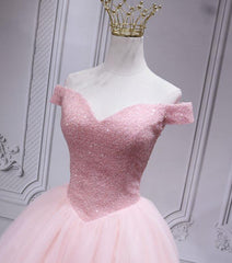 Lovely Pink Off Shoulder Style Princess Tulle Homecoming Dress Outfits For Girls, Pink Prom Dress Outfits For Women Party Dress