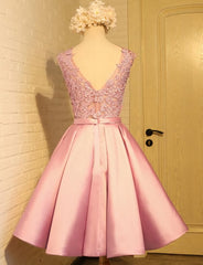 Lovely Pink Satin and Lace Homecoming Dress Outfits For Girls, Lovely Formal Dress