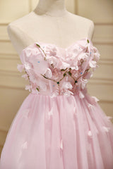 Lovely Pink Tulle with Flowers Short Party Dress Outfits For Girls, Pink Tulle Homecoming Dresses