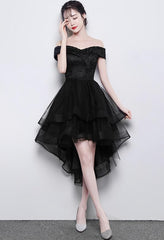 Lovely Simple Black High Low New Homecoming Dress Outfits For Women , Party Dresses