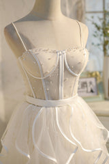 Lovely Spaghetti Strap Tulle Short Prom Dress Outfits For Girls, A-Line Homecoming Dress