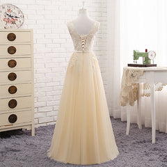 Lovely Tulle Light Champagne Bridesmaid Dress Outfits For Girls, Long Party Dress
