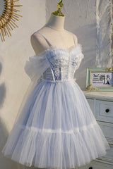 Lovely Tulle Spaghetti Strap Short Prom Dresses For Black girls For Women, A-Line Lace Homecoming Dresses