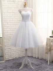 Lovely White Tulle Beaded Short Simple Wedding Party Dress Outfits For Girls, Short Bridal Dress Outfits For Women Wedding Dress