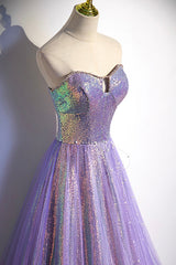 Purple Strapless Sequins Floor Length Prom Dress, A-Line Formal Dress