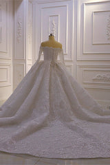 Luxurious Ball Gown Long Sleevess 3D Lace Sweetheart Long Wedding Dresses