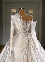 Luxurious Long Sleeve Pearls Overskirt Wedding Dress Online