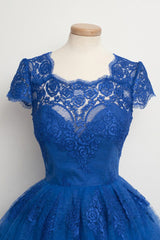 Luxurious Royal Blue Homecoming Dress Outfits For Girls,Scalloped-Edge Ball Knee-Length Dress