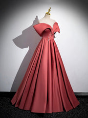Beautiful Satin Off Shoulder Long Party Dress, A-Line Pearl Floor Length Prom Dress