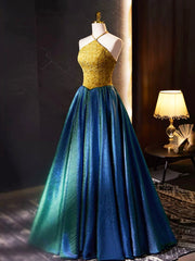 Retro Halter Neck Long Prom Dress, Elegant A-Line Evening Party Dress