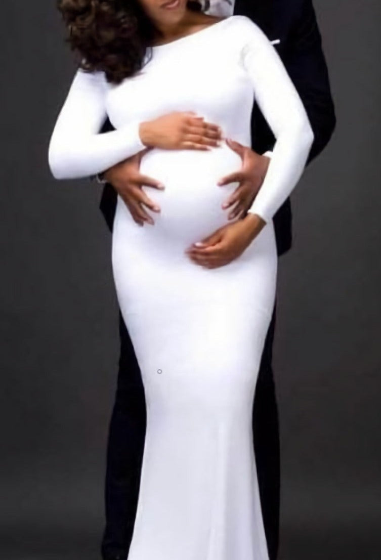 Maternity White Long Dress Baby Shower Shoot Prom Dresses