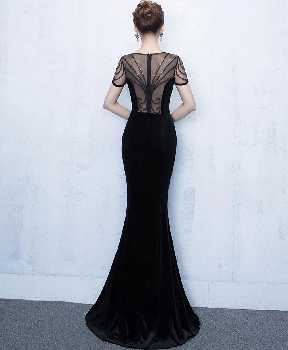 Mermaid Round Neck Velvet Long Prom Dress, Evening Dress