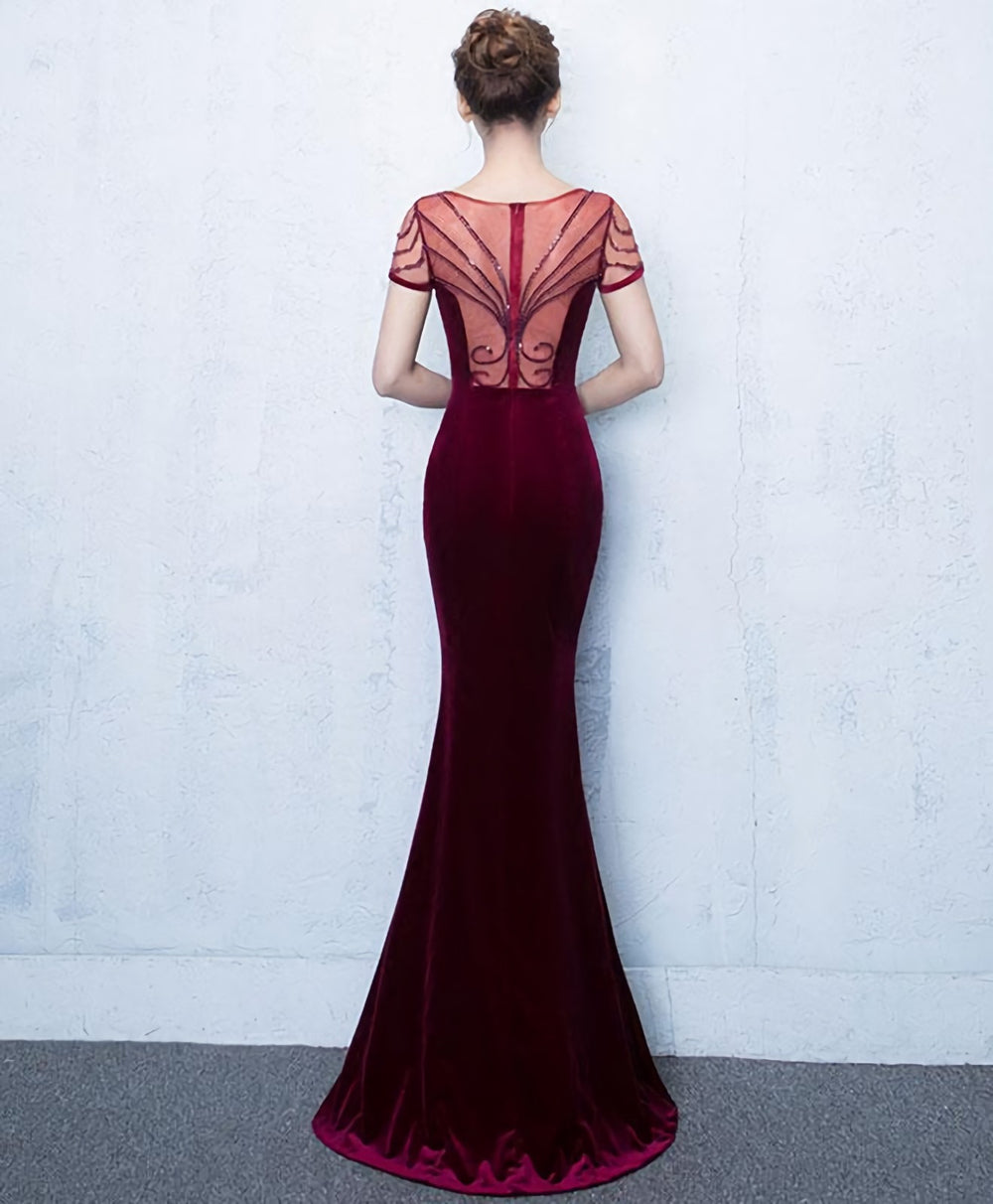 Mermaid Round Neck Velvet Long Prom Dress, Evening Dress