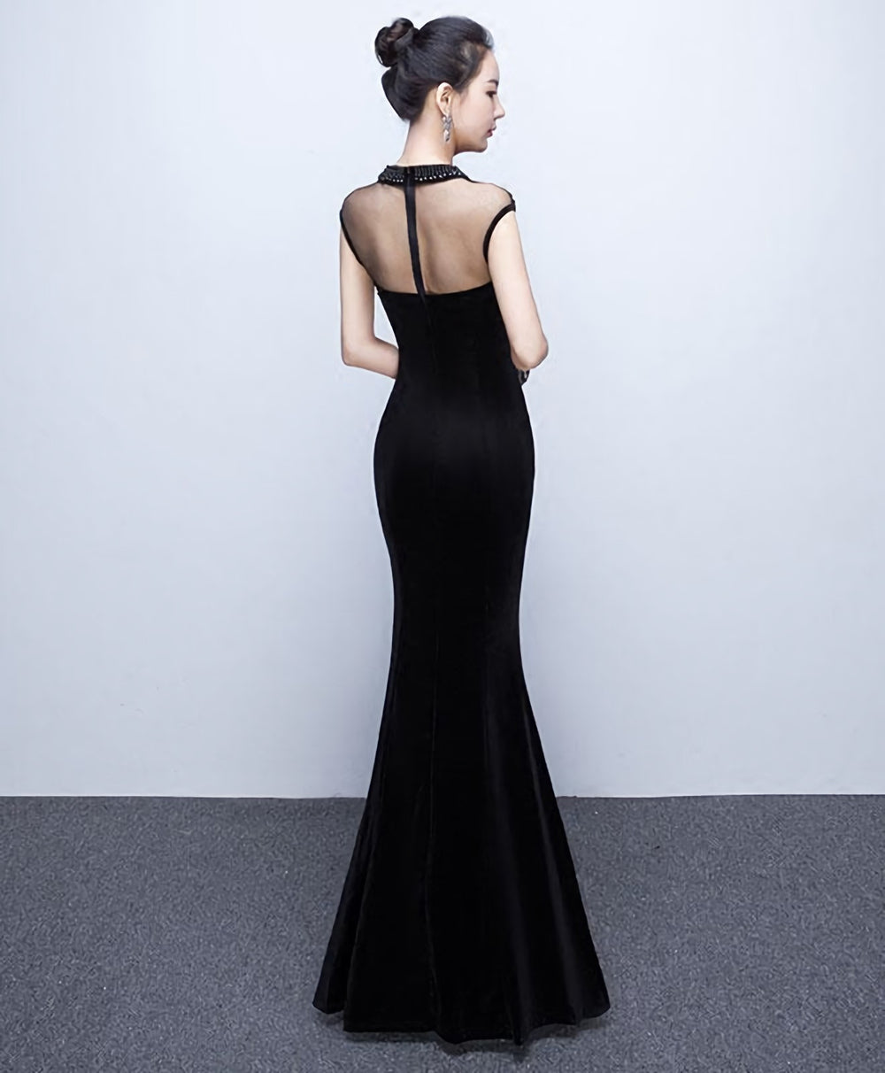 Mermaid Round Neck Velvet Long Prom Dress, Evening Dress
