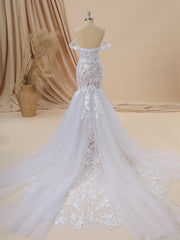 Mermaid Tulle Off-the-Shoulder Appliques Lace Cathedral Train Corset Wedding Dress
