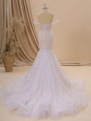 Mermaid Tulle Off-the-Shoulder Appliques Lace Cathedral Train Corset Wedding Dress