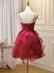 Mini/Short Burgundy Prom Dress Outfits For Girls, Puffy Cute Burgundy Homecoming Dress