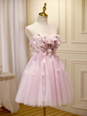 Mini/Short Pink Prom Dress Outfits For Girls, Cute Pink Homecoming Dresses For Black girls with Beading Applique