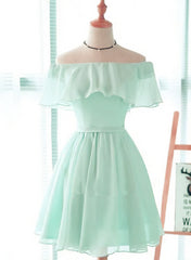 Mint Green Chiffon Short Party Dress Outfits For Women Bridesmaid Dress Outfits For Girls, Chiffon Prom Dresses