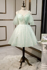 Mint Green Tulle Lace Short Homecoming Dress Outfits For Girls, A-Line Mini Party Dress
