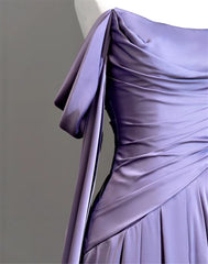 Modest Purple Satin Long Prom Dress,Purple Evening Dress