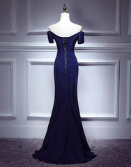 Navy Blue Mermaid Sweetheart Long Evening Dress Outfits For Girls, Blue Prom Dresses
