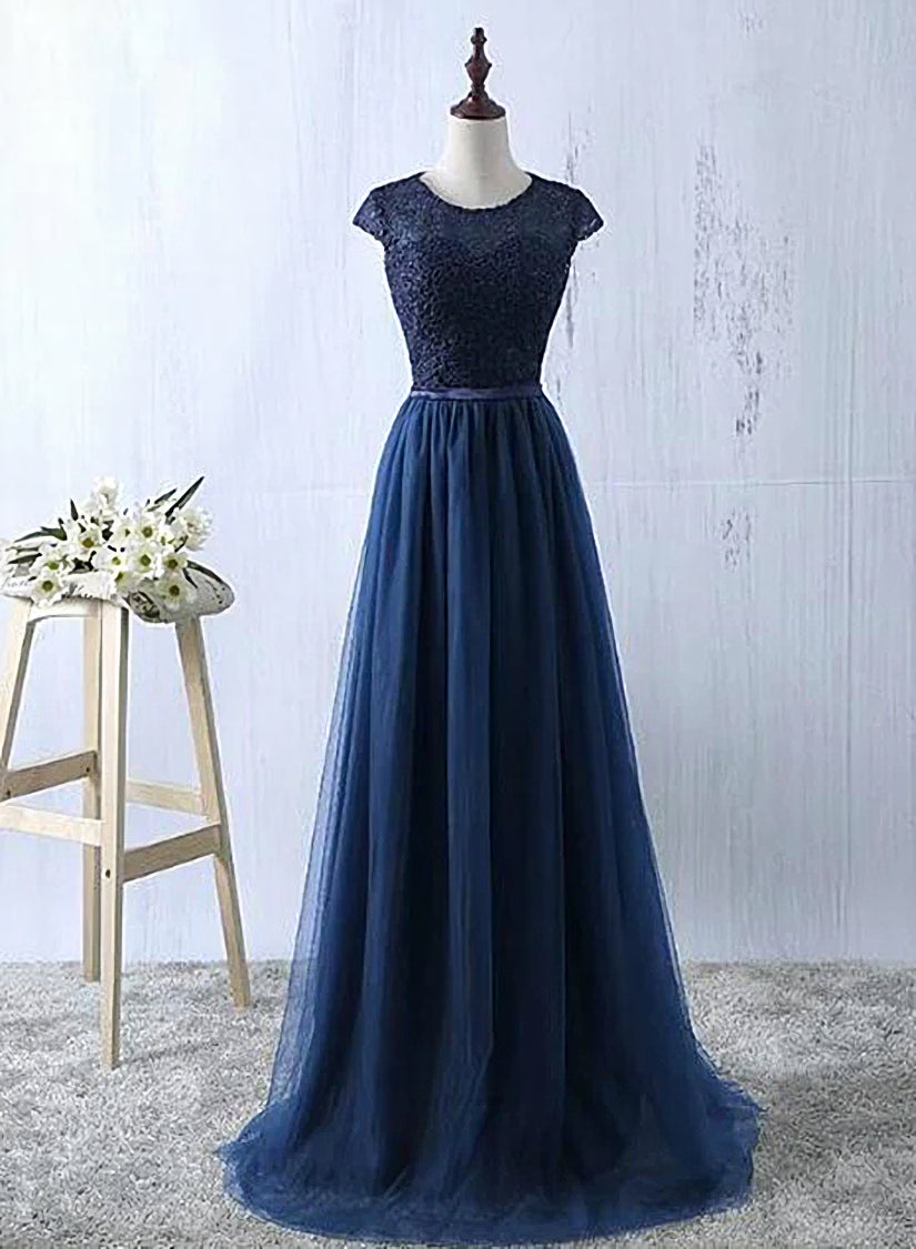 Navy Blue Tulle Long Bridesmaid Dresses For Black girls For Women, Navy Blue Bridesmaid Dresses