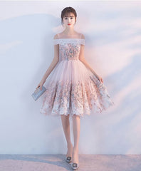 Pink Lace Tulle Short Prom Dress, Pink Homecoming Dress