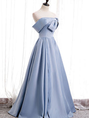 Off the Shoulder Blue Satin Long Prom Dresses For Black girls For Women, Off Shoulder Blue Formal Evening Dresses