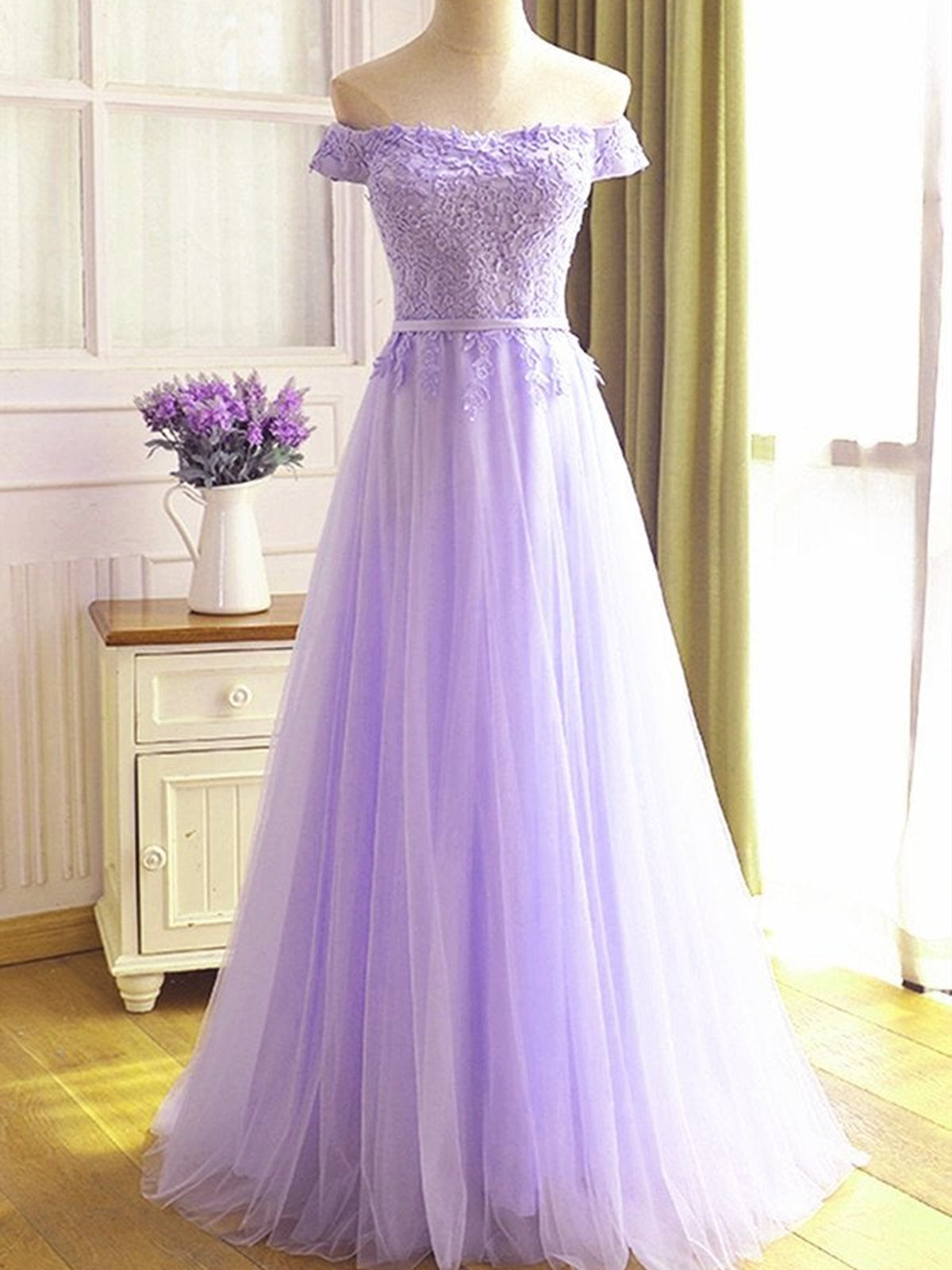 Off the Shoulder Purple Lace Prom Dresses For Black girls For Women, Purple Off Shoulder Lace Formal Bridesmaid Dresses