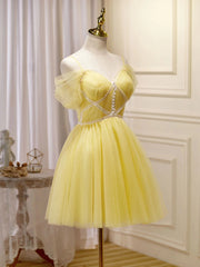 Off the Shoulder Short Yellow Prom Dresses For Black girls For Women, Off Shoulder Short Yellow Formal Graduation Dresses