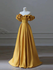 Off the Shoulder Yellow Long Prom Dresses For Black girls For Women, Yellow Off Shoulder Long Formal Evening Dresses