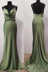 Oliver Green Cowl Neck Trumpet Long Prom Dress Outfits For Girls,Sheath Gala Dresses