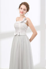 One Shoulder Soft Gray Floor Length Prom Dresses
