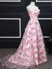 Pink 3D Flower Long Prom Dresses For Black girls For Women, 3D Floral Pink Long Formal Evening Dresses