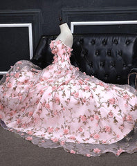 Pink 3D Flower Long Prom Dresses For Black girls For Women, 3D Floral Pink Long Formal Evening Dresses