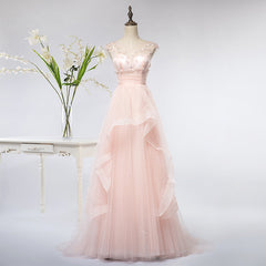 Pink Elegant Tulle A-line Floor Length Wedding Party Dresses For Black girls For Women, Light Pink Gown