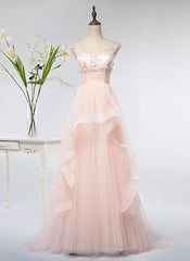 Pink Elegant Tulle A-line Floor Length Wedding Party Dresses For Black girls For Women, Light Pink Gown