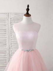 Pink Round Neck Tulle Pink Short Prom Dress Outfits For Women Pink Homecoming Dress