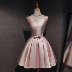Pink Satin Short Party Dress Outfits For Women , Lovely Satin Homecoming Dress