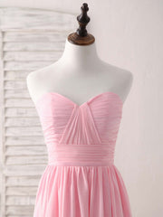 Pink Sweetheart Neck Chiffon High Low Prom Dress Outfits For Girls, Bridesmaid Dress