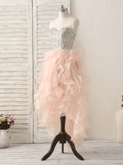 Pink Sweetheart Neck Rhinestones Organza Prom Dress Outfits For Women Pink Homecoming Dresses
